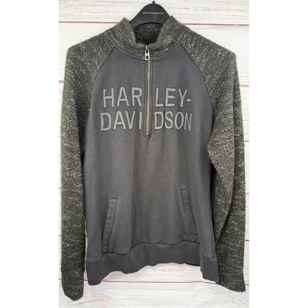 Harley-Davidson Womens 1W‎ Quarter Zip Pullover Mixed Media Knit Fleece Grey